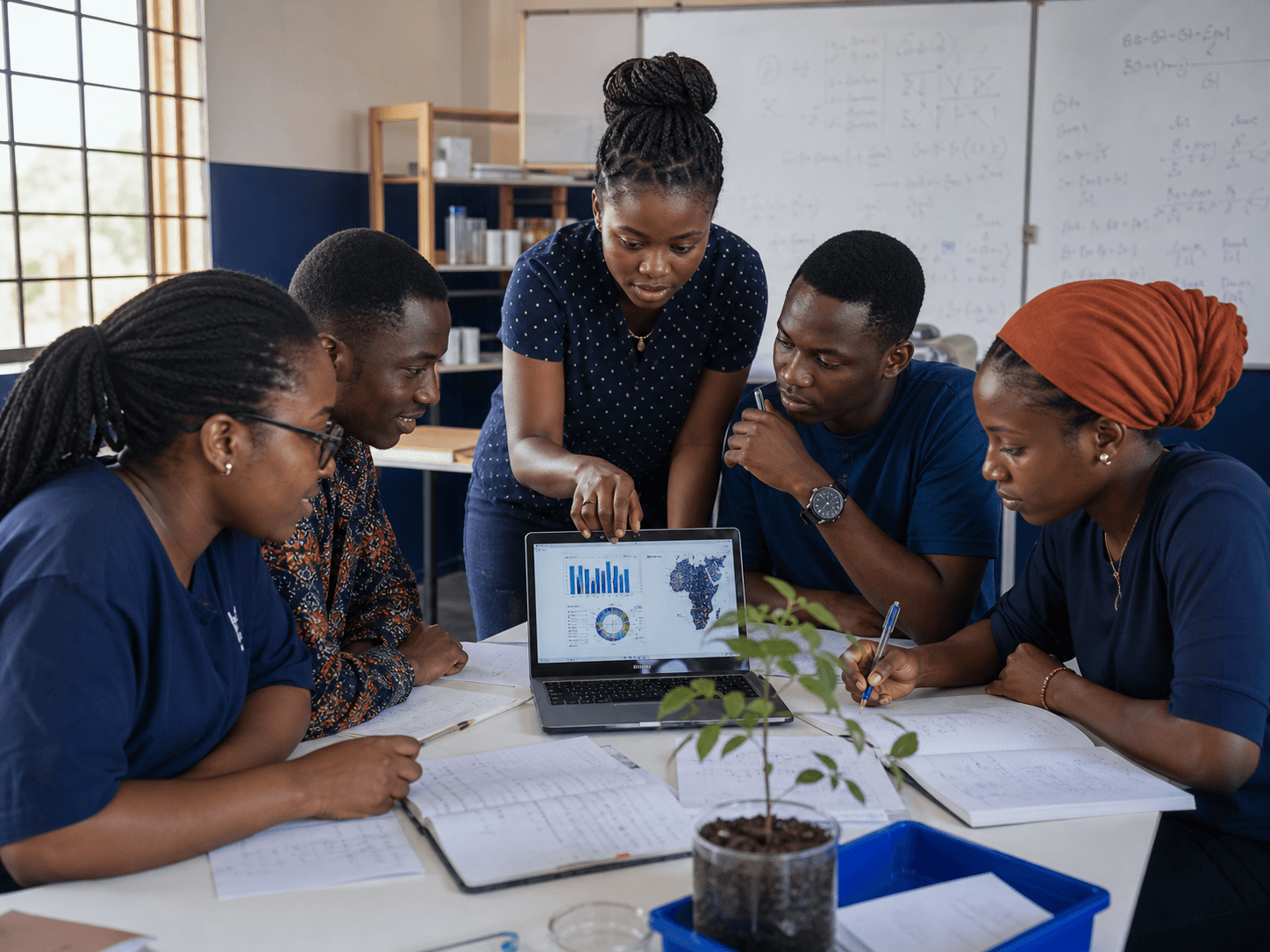 African students and researchers collaborating around data, mathematics and agricultural research